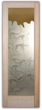 Art Glass Entry Door Featuring Sandblast Frosted Glass by Sans Soucie for Semi-Private with Asian Ginkgo Design