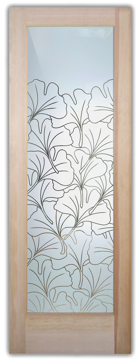 Art Glass Front Door Featuring Sandblast Frosted Glass by Sans Soucie for Semi-Private with Asian Ginkgo Design