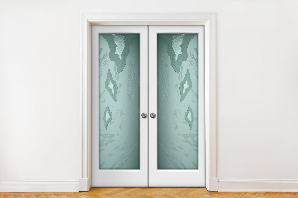 Interior French doors with carved and frosted glass Glacier