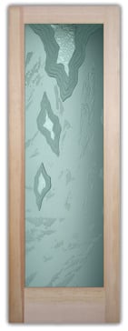 Private Interior Door with Sandblast Etched Glass Art by Sans Soucie Featuring Glacier Abstract Design