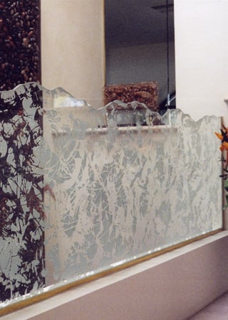 Partition featuring Frosted Glass Design Etched Glass by Sans Soucie Art Glass with Custom Patterns Design Glue Spatter