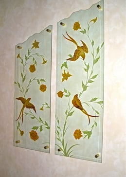 Art Glass Glass Wall Art Featuring Sandblast Frosted Glass by Sans Soucie for Not Private with Wildlife Golden Dovetails Design