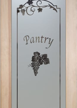 Handmade Sandblasted Frosted Glass Pantry Door for Semi-Private Featuring a Grapes & Ivy Design Grape Cluster Grape Ivy by Sans Soucie