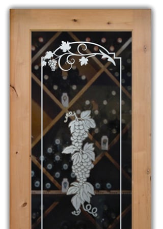 Wine Cellar Door with a Frosted Glass Grapes Strand Grape Ivy Grapes & Ivy Design for Semi-Private by Sans Soucie Art Glass