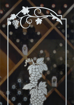 Art Glass Wine Insert Featuring Sandblast Frosted Glass by Sans Soucie for Semi-Private with Grapes & Ivy Grapes Strand Design