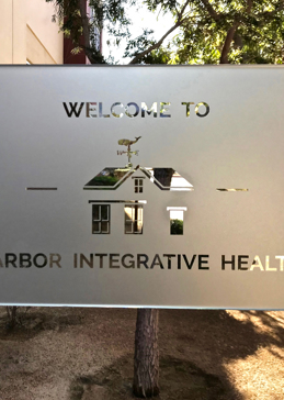 Art Glass Glass Sign Featuring Sandblast Frosted Glass by Sans Soucie for Semi-Private with Logos Harbor Integrative Health (similar look) Design