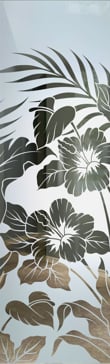 Handmade Sandblasted Frosted Glass Interior Insert for Semi-Private Featuring a Tropical Design Hibiscus Anthurium by Sans Soucie