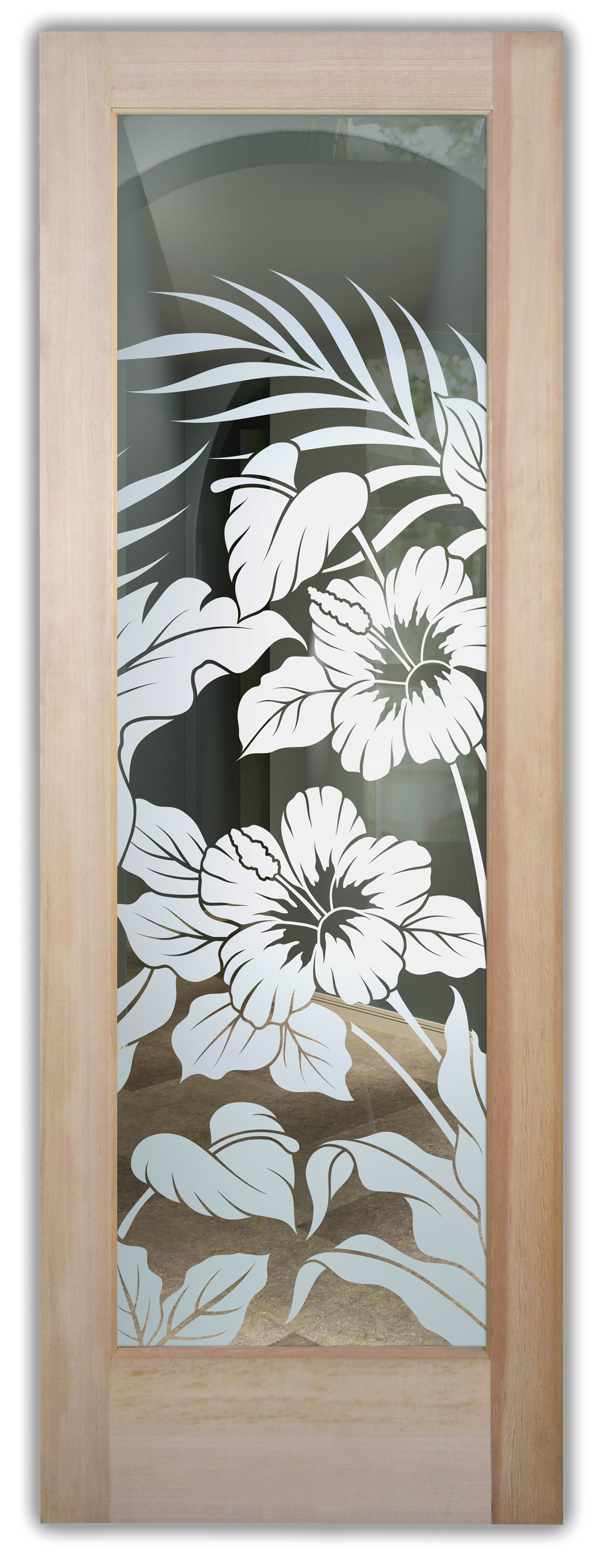 beach house interior door hibiscus floral glass insert clear design