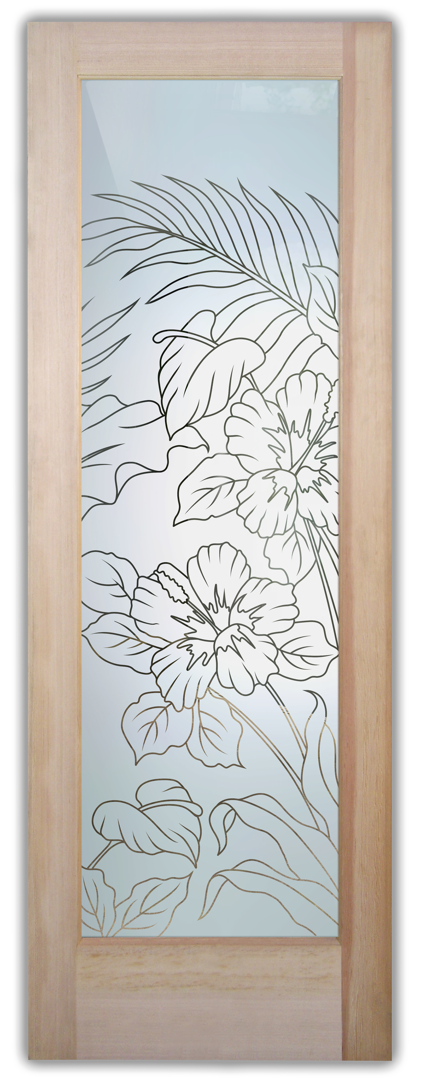 coastal style interior door hibiscus line art etched glass design