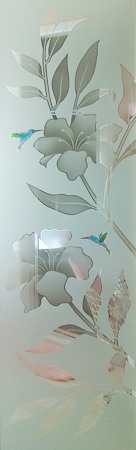 Interior Glass Insert with a sandblast Frosted Glass Tropical Design Custom-Designed Decorative Etched Glass