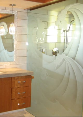 Shower Partition with a sandblast Frosted Glass Oceanic Design Custom-Designed Decorative Etched Glass