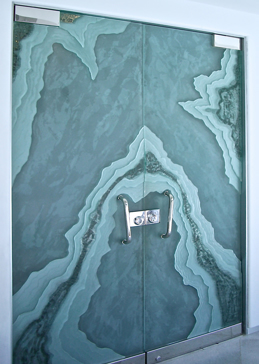 Exterior Glass Door with Frosted Glass Abstract Ice flow Design by Sans Soucie