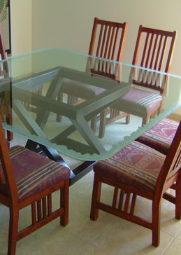 Glass Dining Table with Frosted Glass Edges Iceberg Thin Edge Design by Sans Soucie
