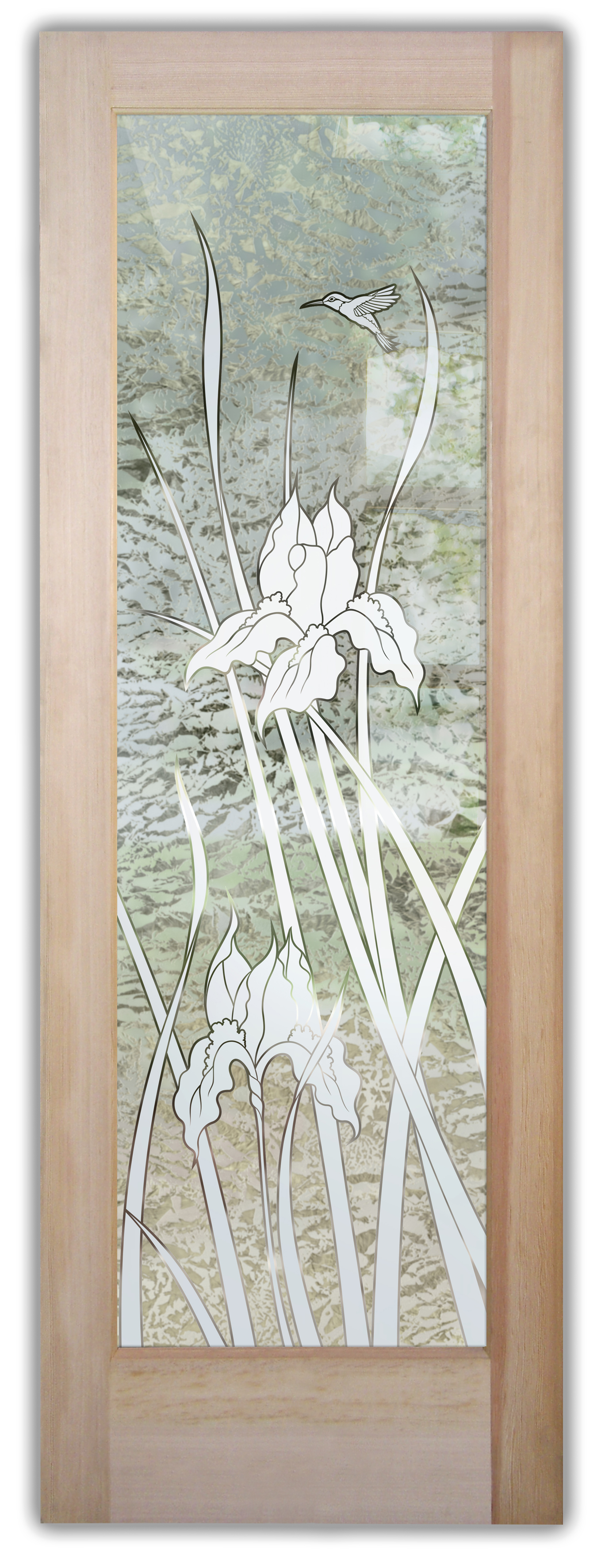 Frosted Sandblasted Glass 1D Design: Iris Hummingbird 1D Gluechip - MORE Private