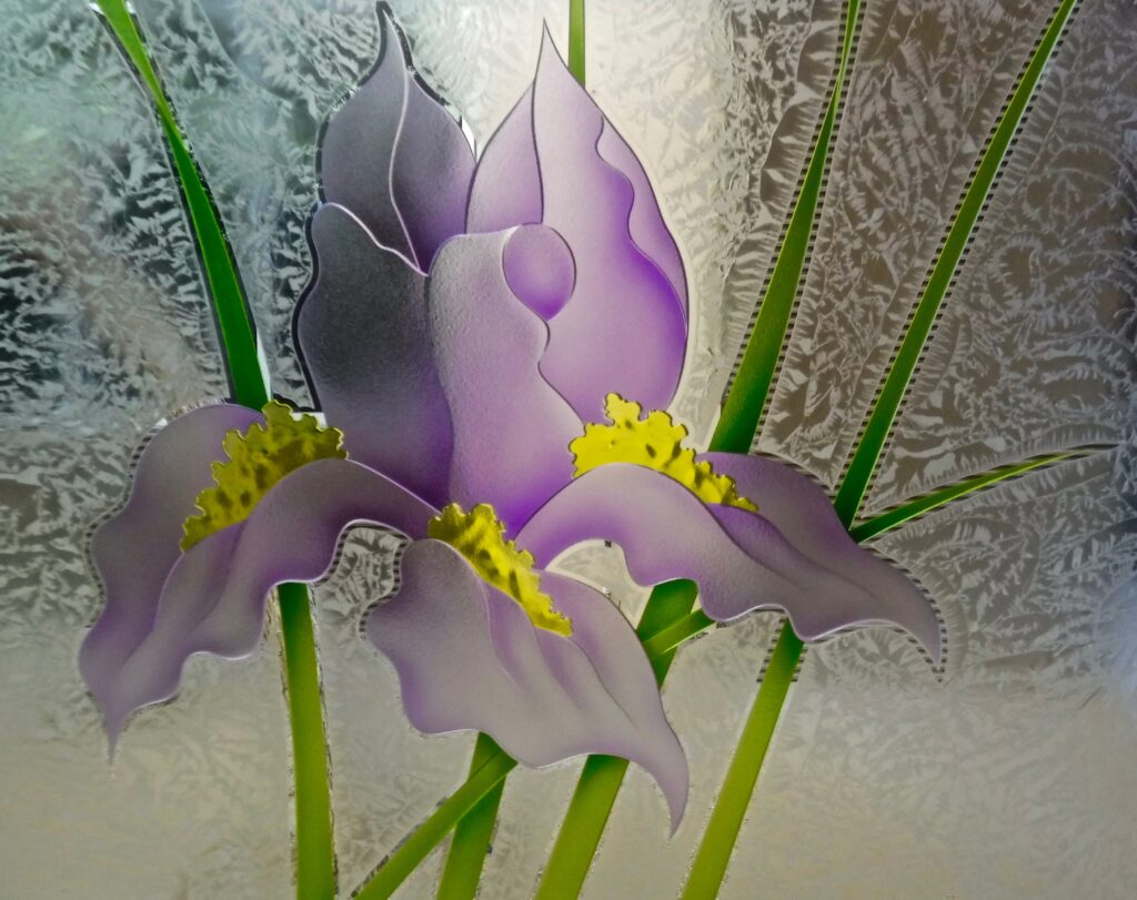 A closer look at 3D carved glass art pantry door that holds its beauty for a lifetime.