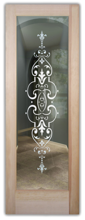 Front Door showcasing a Frosted Glass Traditional Design with Sandblast Etched Glass Art by Sans Soucie Isabelle Design