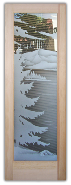 Art Glass Front Door Featuring Sandblast Frosted Glass by Sans Soucie for Semi-Private with Trees Lake Arrowhead Design