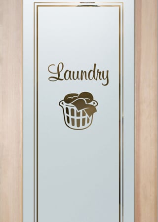 Laundry Room Door with a sandblast Frosted Glass Whimsical Design Custom-Designed Decorative Etched Glass