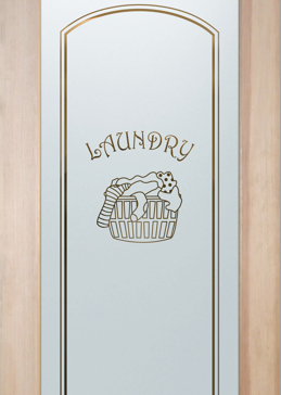 Semi-Private Laundry Door with Sandblast Etched Glass Art by Sans Soucie Featuring Laundry Basket 3	  Design