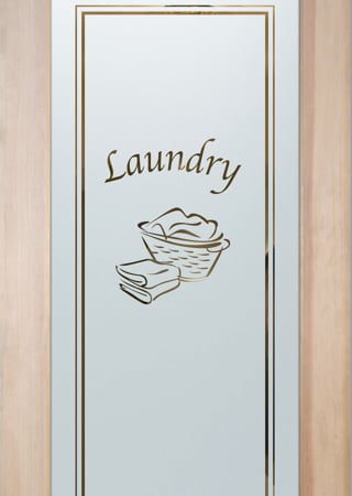 Laundry Room Door with a sandblast Frosted Glass Country Farmhouse Design Custom-Designed Decorative Etched Glass