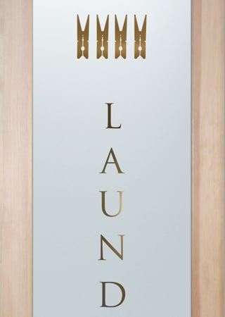 Laundry Room Door with a Frosted Glass Laundry Pins Country Farmhouse Design for Semi-Private by Sans Soucie Art Glass