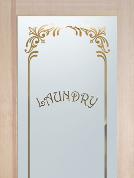 Semi-Private Laundry Door with Sandblast Etched Glass Art by Sans Soucie Featuring Lenora Harrington Laundry Traditional Design