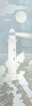Door Glass Insert featuring Frosted Glass Design Etched Glass by Sans Soucie Art Glass with Custom Oceanic Design Lighthouse Beaming
