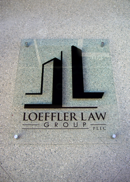 Glass Sign with a Frosted Glass Loeffler Law (similar look) Logos Design for Not Private by Sans Soucie Art Glass