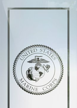 Handmade Sandblasted Frosted Glass Bathroom Door Insert for Semi-Private Featuring a Logos Design Marine Corp Seal by Sans Soucie