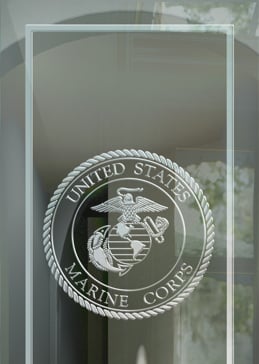 Handmade Sandblasted Frosted Glass Theme Room Insert for Not Private Featuring a Logos Design Marine Corp Seal by Sans Soucie
