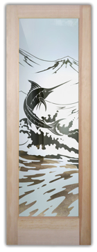 Interior Door with a Frosted Glass Marlin Oceanic Design for Semi-Private by Sans Soucie Art Glass