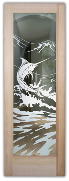 Front Door with a Frosted Glass Marlin Oceanic Design for Not Private by Sans Soucie Art Glass