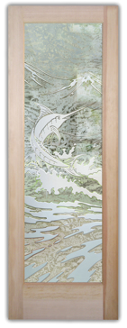 Front Door with a Frosted Glass Marlin Oceanic Design for Semi-Private by Sans Soucie Art Glass