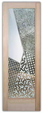 Not Private Front Door with Sandblast Etched Glass Art by Sans Soucie Featuring Matrix Angles Abstract Design
