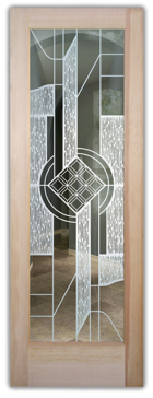 Handmade Sandblasted Frosted Glass Interior Door for Semi-Private Featuring a Abstract Design Matrix Chardonnay by Sans Soucie