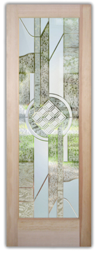 Handmade Sandblasted Frosted Glass Front Door for Semi-Private Featuring a Abstract Design Matrix Chardonnay by Sans Soucie