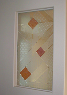 Handcrafted Etched Glass Window by Sans Soucie Art Glass with Custom Abstract Design Called Matrix Creating Semi-Private