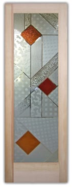 Handcrafted Etched Glass Front Door by Sans Soucie Art Glass with Custom Abstract Design Called Matrix Creating Semi-Private