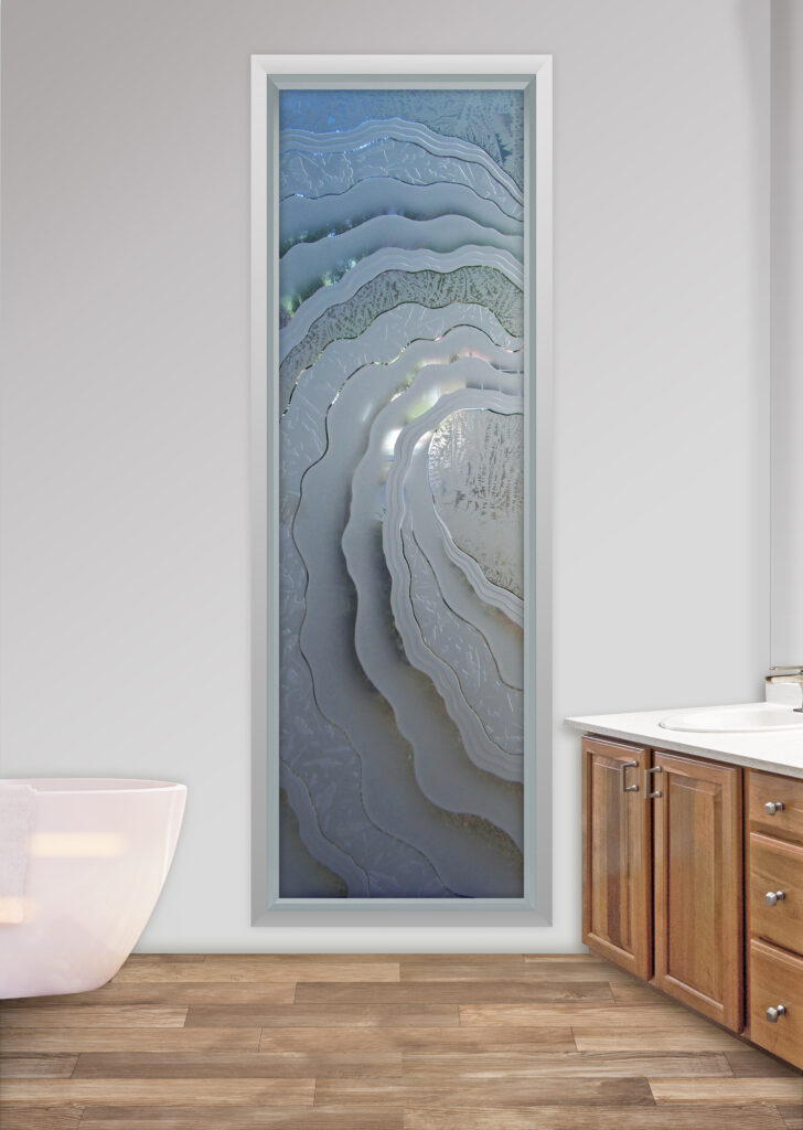 Metacurl Window Glass Effect  Semi-Private 3D Enhanced Gluechip Glass Finish Oceanic Decor Wave Frosted Glass Bathroom Window Sans Soucie