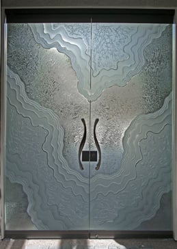 Frameless Glass Door Entry with Frosted Glass Abstract Metamorphosis Design by Sans Soucie