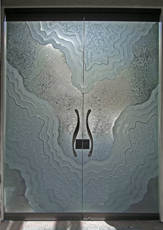 All Glass Front Door with Frosted Glass Abstract Metamorphosis Design by Sans Soucie