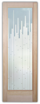 Handcrafted Etched Glass Front Door by Sans Soucie Art Glass with Custom Geometric Design Called Mosaics Creating Private