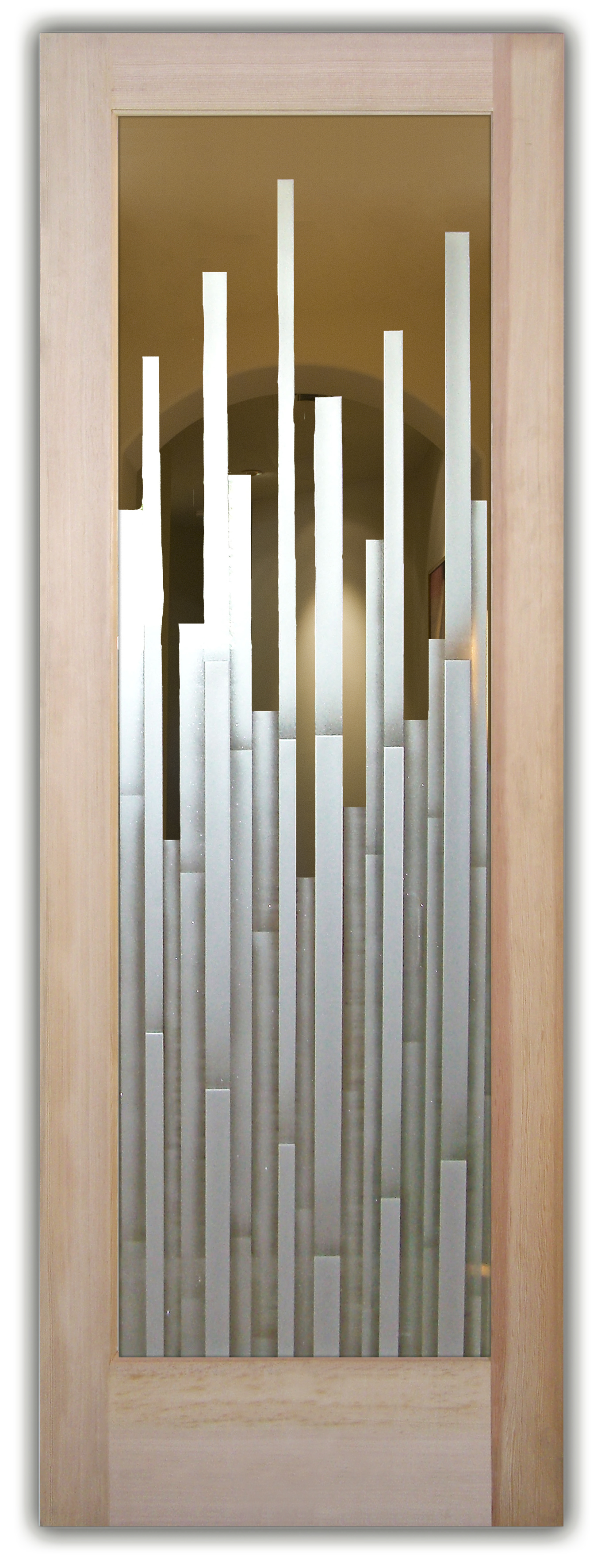 Front doors with glass showcasing a frosted glass modern Design with Sandblast etched glass Art by Sans Soucie Art Glass mosaics Design