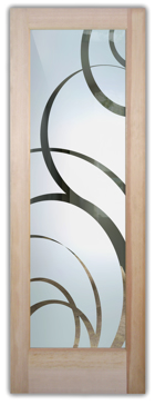 Handcrafted Etched Glass Interior Door by Sans Soucie Art Glass with Custom Geometric Design Called Motion Creating Semi-Private
