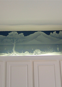 Art Glass Sculpture Featuring Sandblast Frosted Glass by Sans Soucie for Semi-Private with Desert Mountain Vistas Design