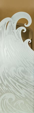 Door Glass Insert with a sandblast Frosted Glass Oceanic Design Custom-Designed Decorative Etched Glass