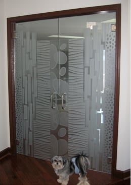 Handmade Sandblasted Frosted Glass Interior Glass Door for Semi-Private Featuring a Patterns Design Nokes Pattern by Sans Soucie
