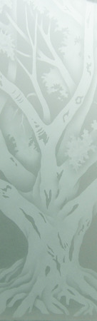 Door Glass Insert with a sandblast Frosted Glass Tree Design Custom-Designed Decorative Etched Glass