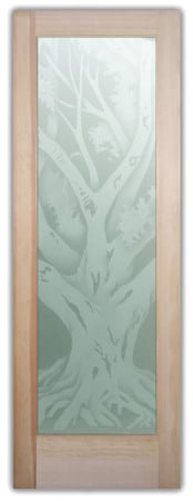 Interior Door with a sandblast Frosted Glass Tree Design Custom-Designed Decorative Etched Glass