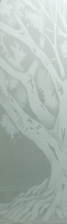 Door Glass Insert showcasing a Frosted Glass Tree Design with Sandblast Etched Glass Art by Sans Soucie Oak Tree II Design